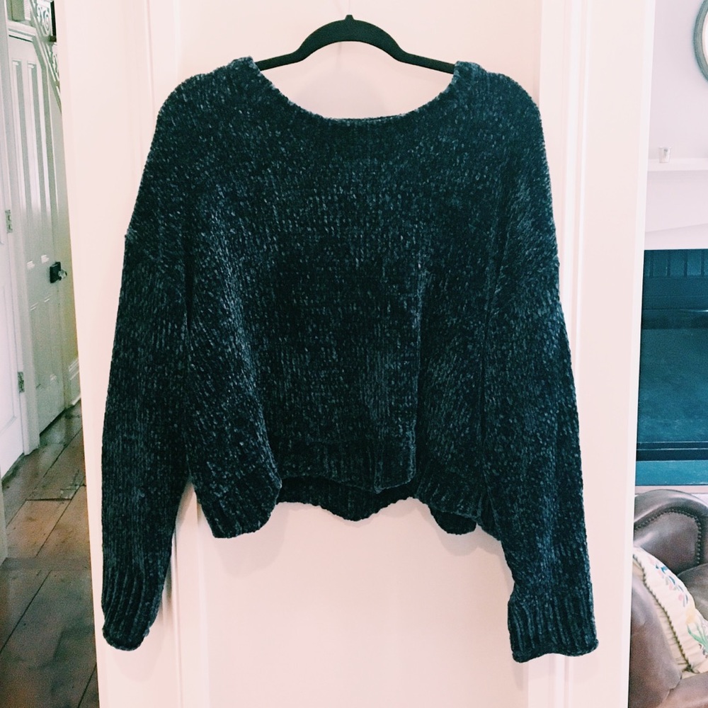Zara Blue Velvet Scalloped Sweater